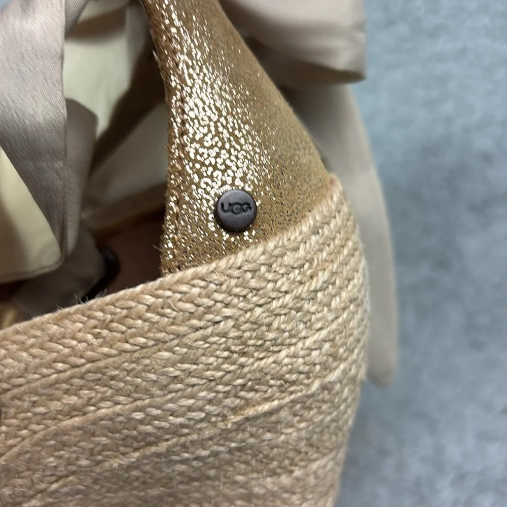 UGG Jules Espadrille Wedge Sandal Size 9.5 Leather Heel Cap Feminine Cream Bow - Picture 4 of 10